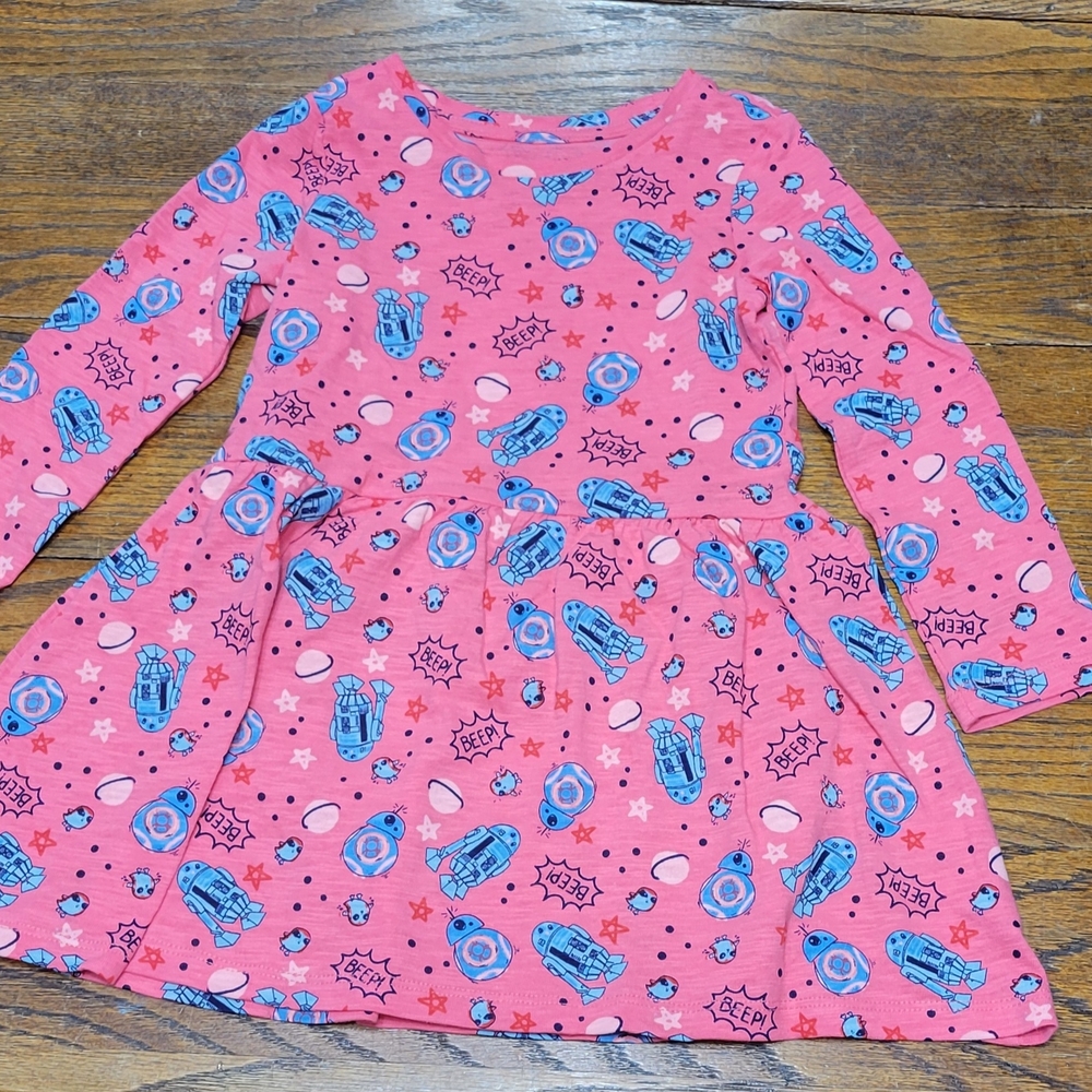 Star Wars Amazon Essentials Girls Pink Fit & Flare Dress R2-D2 BB-8 Cartoon 3T
